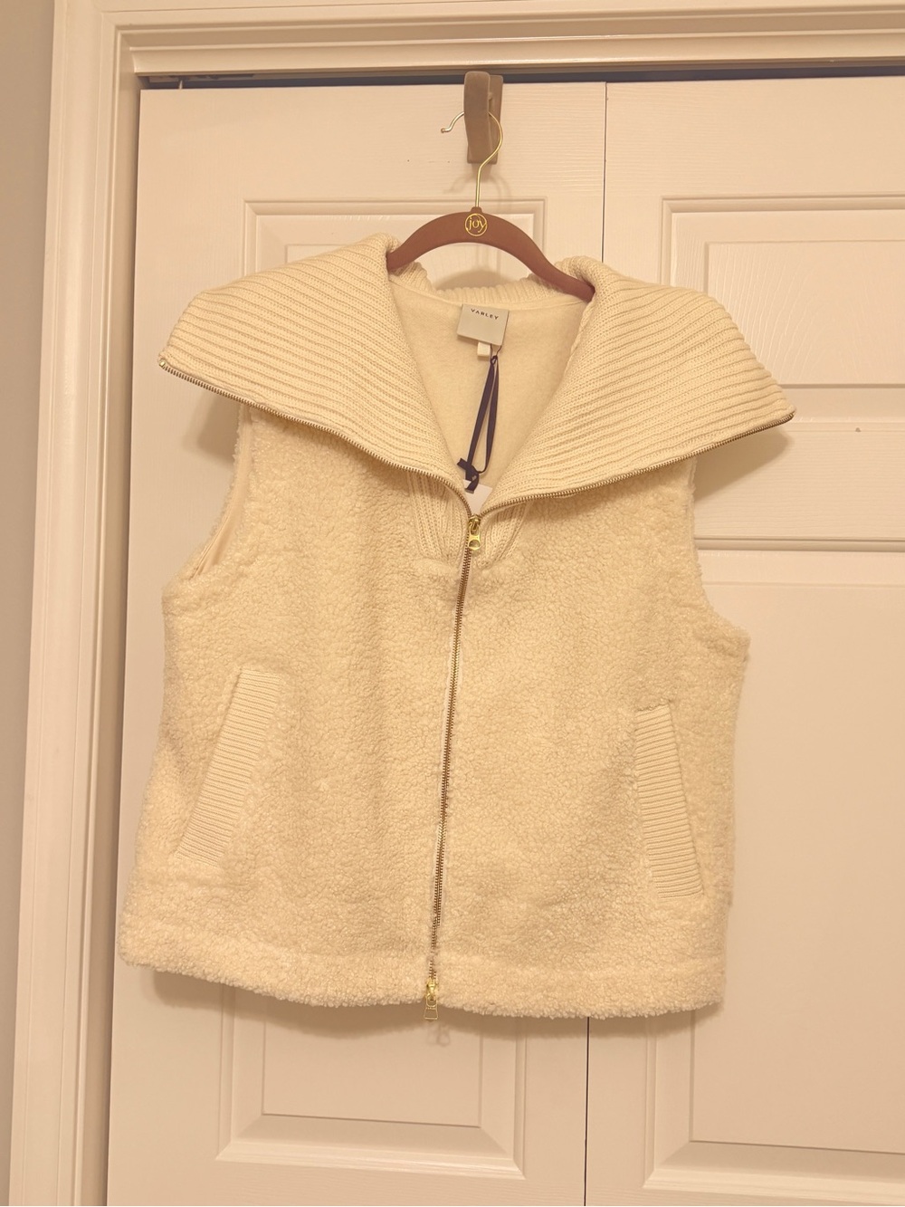 Varley Cream Sherpa Zip Vest with Wide Ribbed Collar
